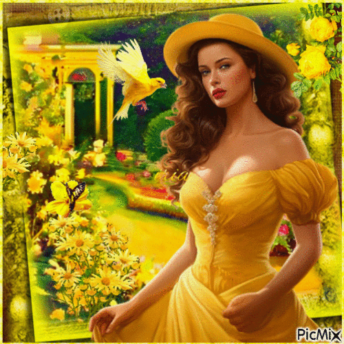 Femme en jaune - GIF animado grátis