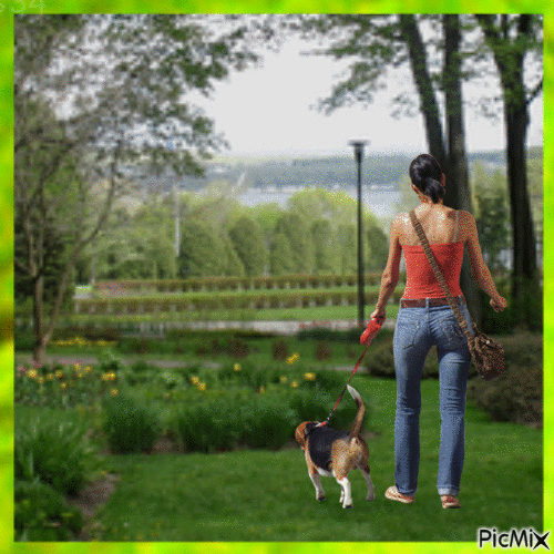 Promenade avec le chien - Gratis geanimeerde GIF
