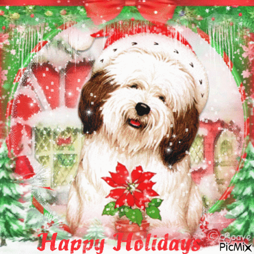 Hppy Holidays dog christmas - Animovaný GIF zadarmo