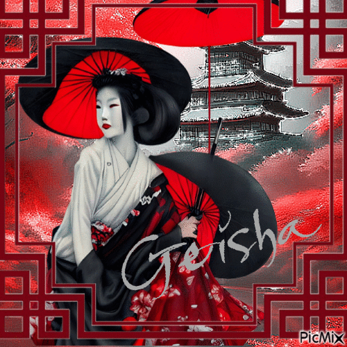 Geisha rouge et noir - Gratis geanimeerde GIF