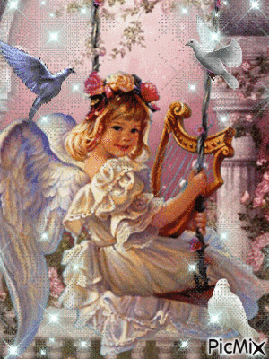 Little angel and her doves - Free animated GIF