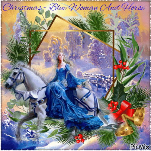 Christmas - Blue Woman And Horse - Δωρεάν κινούμενο GIF