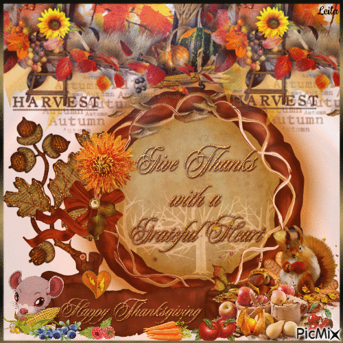Give Thangs with a Grateful Heart. Happy Thanksgiving - GIF animado grátis