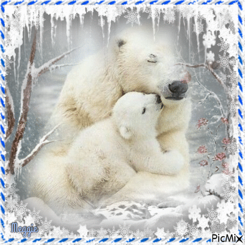 polar bear with baby - GIF animé gratuit