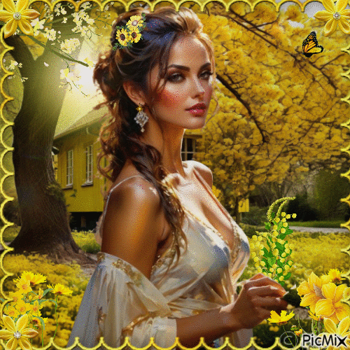 La belleza y sus flores amarillas. - Gratis animerad GIF