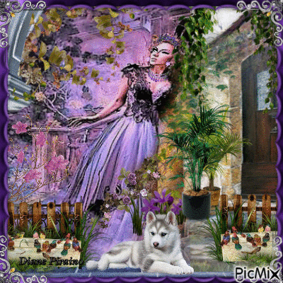 Lady in Purple and her Puppy - Бесплатни анимирани ГИФ