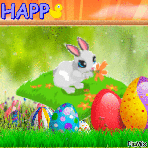happy easter charming angora rabbit - Безплатен анимиран GIF