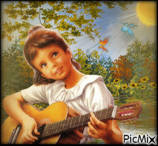 kislány gitárral - Bezmaksas animēts GIF