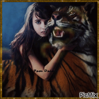 Girl and Tiger - Free animated GIF