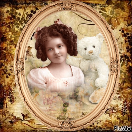 Petite fille avec un ours en peluche vintage - png grátis