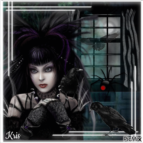 Femme corbeau gothique - Gratis animerad GIF