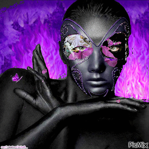 Femme Noir avec un masque Mauve - Безплатен анимиран GIF