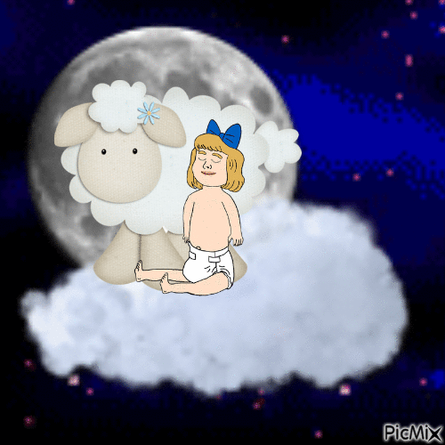 Baby sleeping with sheep - GIF animé gratuit