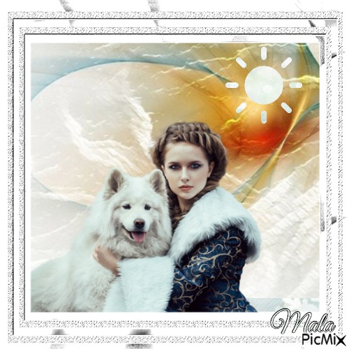 Portrait de femme et ses loups en hiver - δωρεάν png