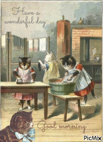 Good Morning, vintage cats - Free animated GIF