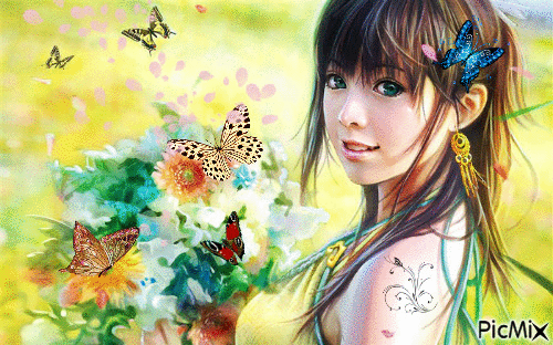 Flowers & Butterflies - Бесплатный анимированный гифка