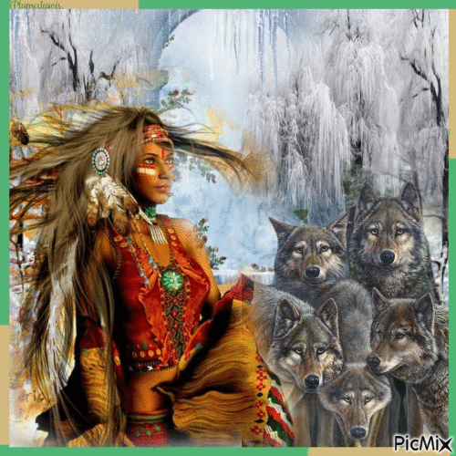 L'indienne et ses loups. - Darmowy animowany GIF