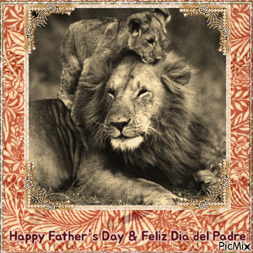 Father's Day / Dia del Padre Lion and Cub - Free animated GIF
