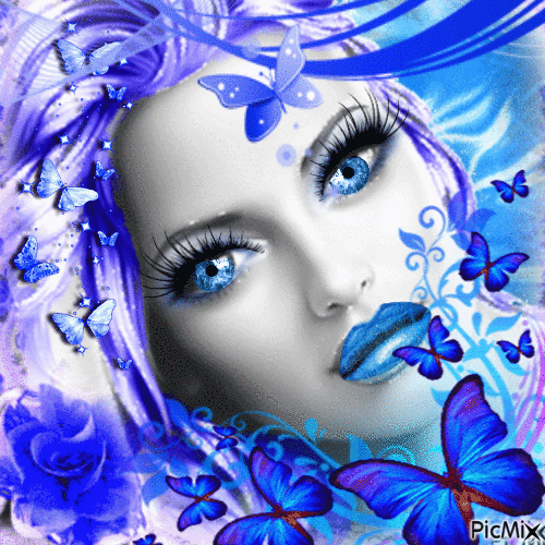 Création maquillage bleu, papillons - Nemokamas animacinis gif