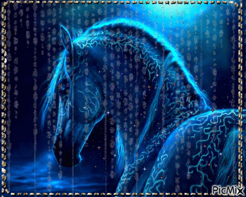 Blue magical horse - GIF animé gratuit