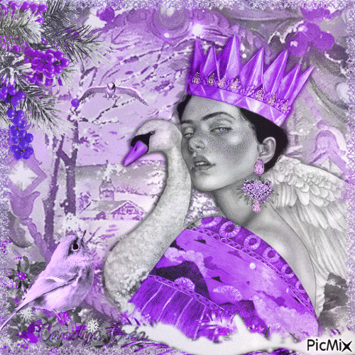 Femme et cygne en violet - Darmowy animowany GIF