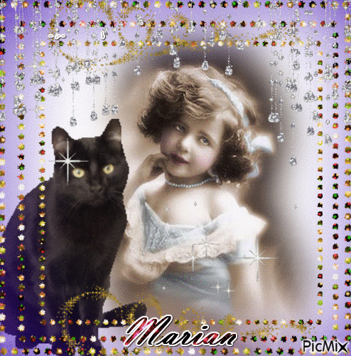 La petite fille et le chat - Darmowy animowany GIF