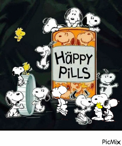 snoopy happy pills - Бесплатный анимированный гифка