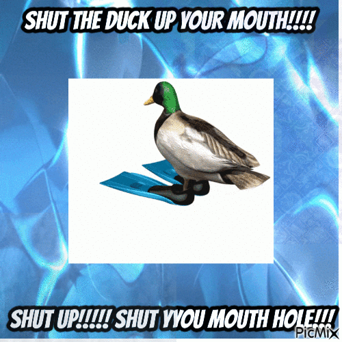 SHUT THE DUCK UP YOUR MOUTH!! SHUT UP1! MOUTH HOLE CLOSED!1! - Bezmaksas animēts GIF