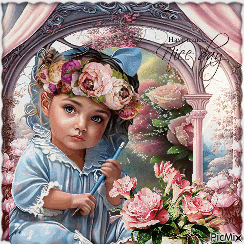 Kleines Mädchen mit Krone und Blumenstrauß - Ilmainen animoitu GIF