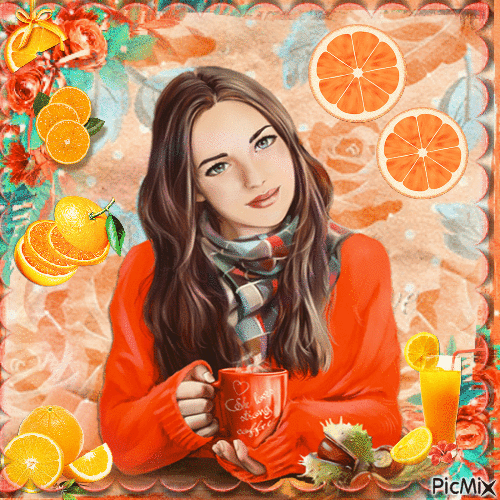 Femme avec des Oranges - GIF animé gratuit