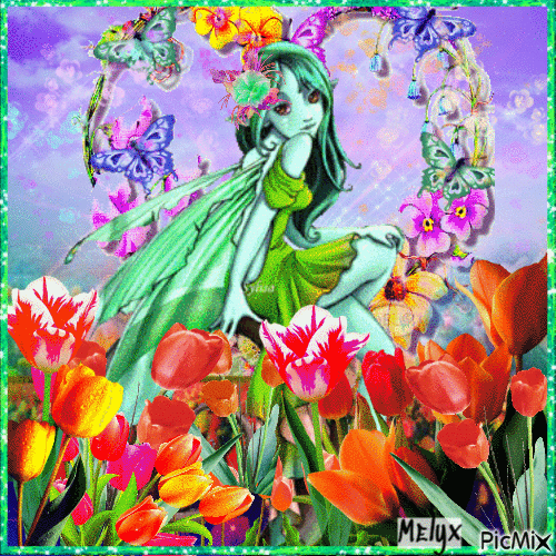 Fairy of tulip in the garden - GIF animate gratis