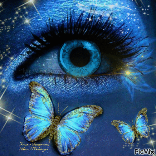 Olho azul e borboletas - Бесплатный анимированный гифка