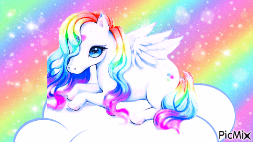 Rainbow Unicorn on cloud - GIF animado gratis