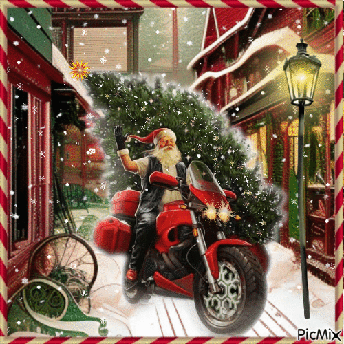 Santa with bike - GIF animé gratuit