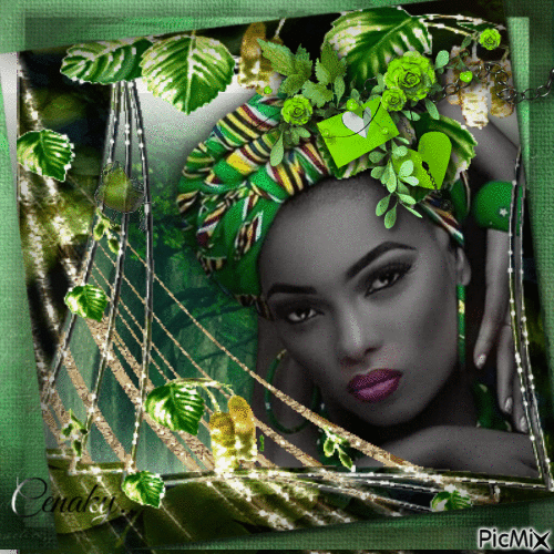 Portrait de femme en vert - Darmowy animowany GIF