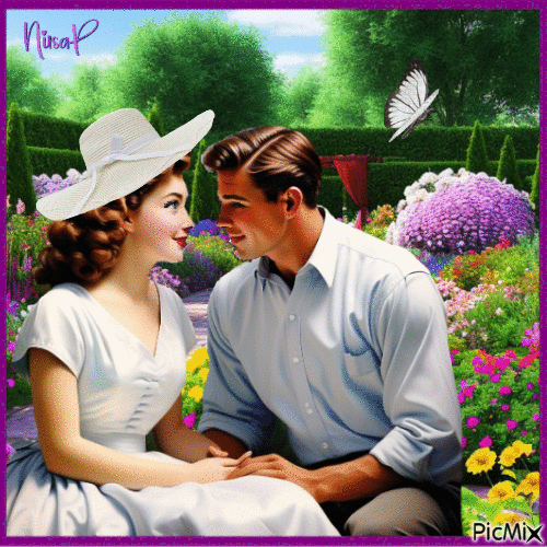 Meeting in the Garden - Vintage - Darmowy animowany GIF