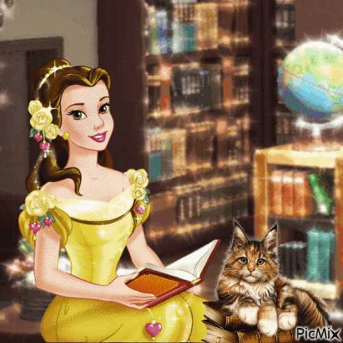 Belle in a Real Life Library - GIF animado grátis