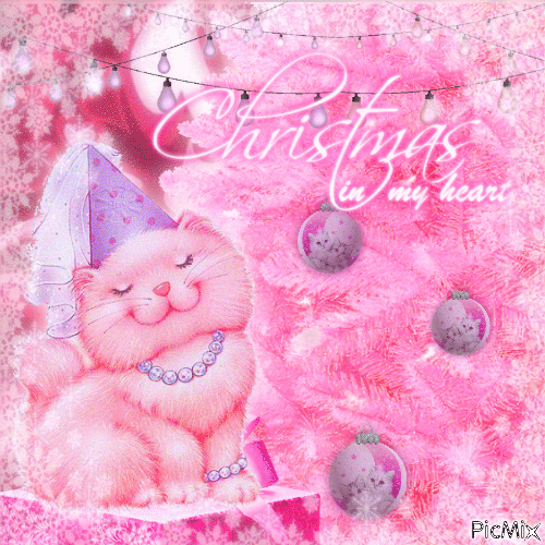Christmas cat - Pink tones - Nemokamas animacinis gif
