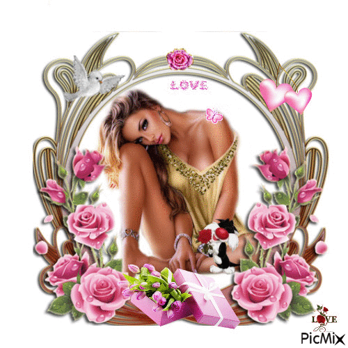 jolie femme aux roses - Besplatni animirani GIF
