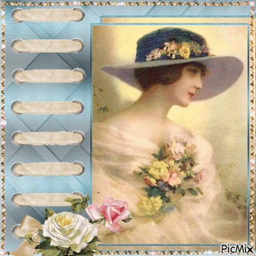 Vintage Lady with flowers - GIF เคลื่อนไหวฟรี