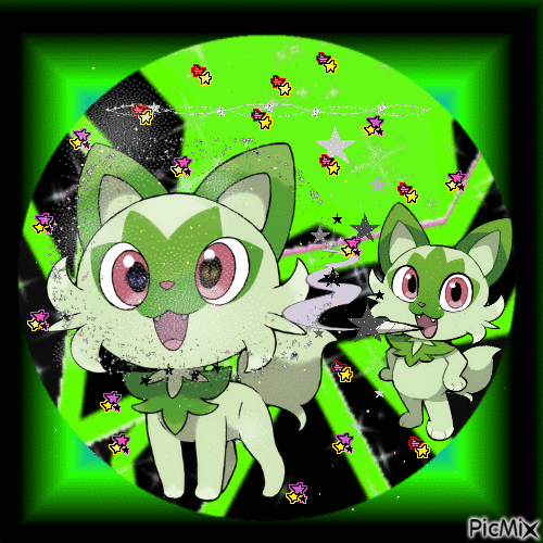 Gato verde de dibujos animados - Бесплатни анимирани ГИФ