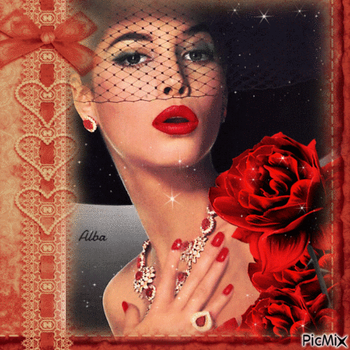 Retrato con rosas rojas - GIF animé gratuit