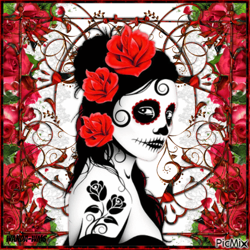 Red-flowers-roses-woman - 免费动画 GIF