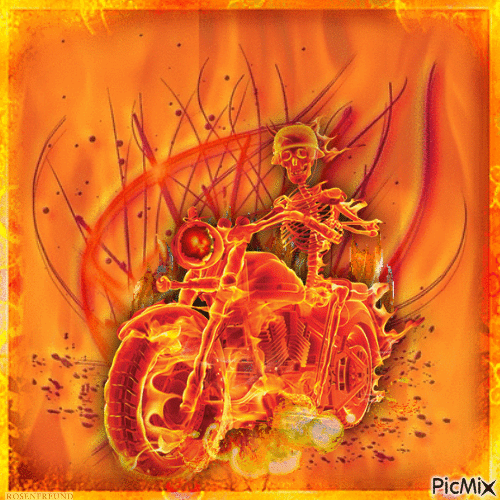 Skelett auf einem Motorrad - Zdarma animovaný GIF
