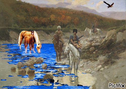 Казаки у горной речки - Ingyenes animált GIF