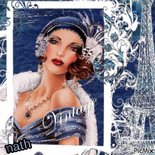 Femme rétro Paris,bleu-blanc - Бесплатный анимированный гифка