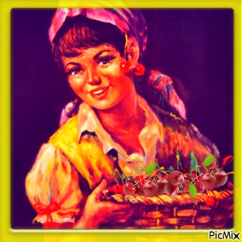 girl with cherries - PNG gratuit