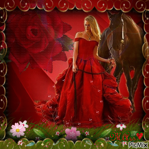 mujer  y caballo - Ingyenes animált GIF