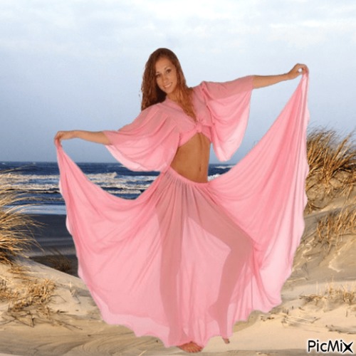 Belly dancer at the beach (My 600th PicMix) - zdarma png