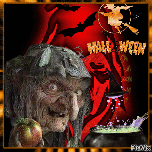 Bruja de Halloween - GIF animate gratis